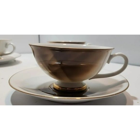 Vtg KRN Handpainted Teacups And Saucers Brown & White China (4) Extremely Rare - Picture 3 of 13